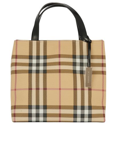 Burberry Mini Check Tote, &pound;275, Handbags, Beige, Coated Canvas, Front view